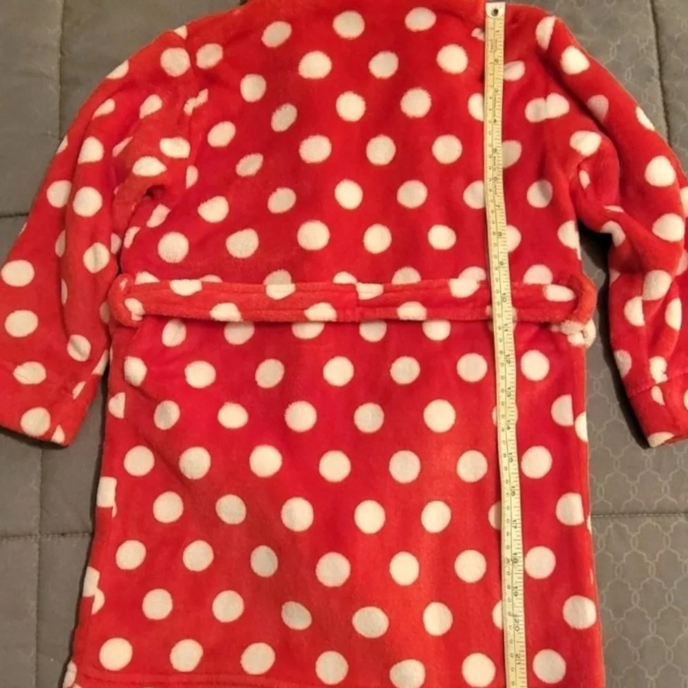 Disney Minnie Mouse Girls Fleece Robe Red White Poka Dots 4T/5T Bath Beach Pool